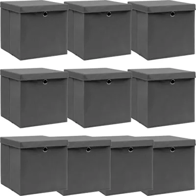 Produktbild von "im Angebot" Aufbewahrungsboxen mit Deckeln 10 Stk. Grau 32x32x32 cm Stoff - Aufbewahrungsboxen CC2291