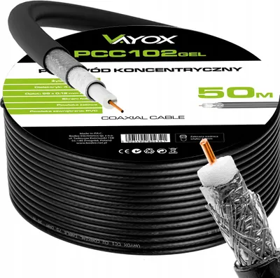 Zdjęcie produktu dla Vayox Kabel Koncentryczny Żelowany RG6U PCC102GEL-50 | 50m | Czarny