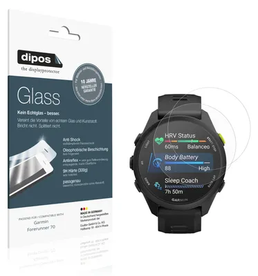 Produktbild von 2x Schutzfolie für Garmin Forerunner 70 matt - Anti-Shock 9H Folie dipos Glass Kunststoffglas