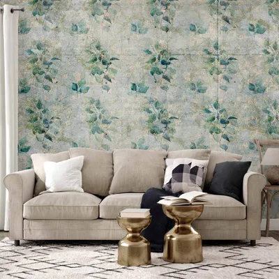 Produktbild von Vlies Fototapete - Mint tones - green leaf bouquets on a retro patterned background 250x175 cm Blätter b-A-10163-a-a