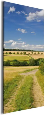 Produktbild von Wallario Premium Leinwandbild Feldlandschaft unter blauem Himmel in Größe 60 x 150 cm