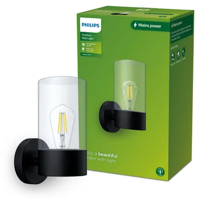 Obrázek produktu pro Philips Nástěnné svítidlo Flareon, 25 W E27, bez žárovky, Venkovní světlo na zeď, Černá, Kov, IP44, Terasa, Zahrada, I
