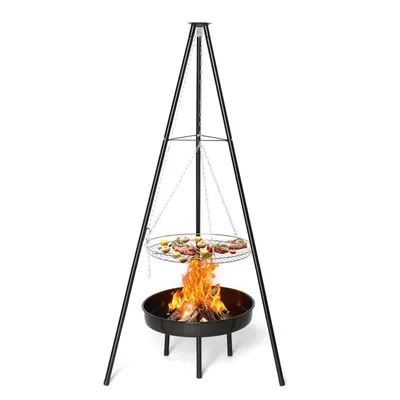 Image de ALIGHTUP Barbecue tripode noir 68 x 68 x 155CM ,BBQ Barbecue pivotant en acier inoxydable avec cuve à feu - Barbecue pivotant tripode au charbon de bois pour le camping et le jardin