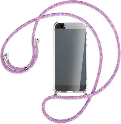 Produktbild von Handykette Backcover-Schutzhülle mit Band (Metall silberfarben) für Apple iPhone 5, 5S, SE - lila/rosa/blau