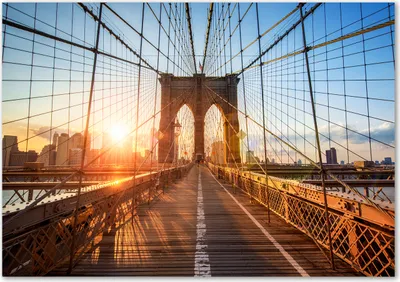 Produktbild von Tulup® Glas-Bild - 100 x 70 - Wandbild aus Glas - Wandkunst - Wandbild hinter gehärtetem Sicherheitsglas - Sehenswürdigkeiten & Architektur - Brooklyn-Brücke - Orange