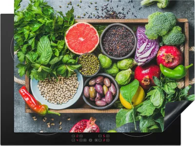Produktbild von KitchenYeah© Herdabdeckplatte Box - Obst - Gesund , 71x52cm, Küche Deko, Glaskeramikkochfeld Herdabdeckung, Abdeckplatte fùr Kochfeld