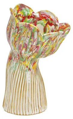 Produktbild von Tulpen Vase aus Steingut, Dekorative Blumenvase, Buntes Design, Wohn- und Tischdekoration