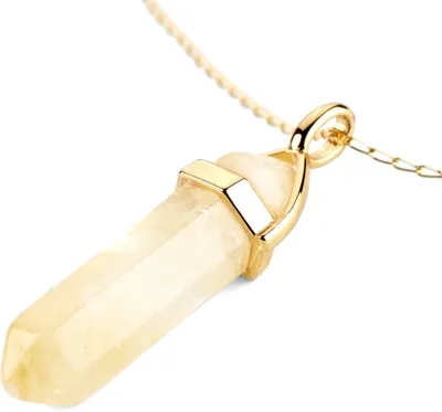 Produktbild von LAVISA Obelisk Edelsteinkette Gold, Anhänger, echte Kristall kette, Halskette, Rosenquarz, Amethyst, Naturstein - 55 + 5 cm (Citrin)
