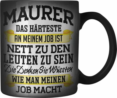Produktbild von Trendation - Maurer Farbwechsel Zauber-Tasse Geschenk Mit Spruch Geschenkidee Lustig Männer Karabiner Farbwechsel Zauber-Tasse Edelstahl Job Machen (Schwarz)