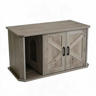 Immagine prodotto di Armadietto per lettiera per gatti - Armadietto in legno - Doppie ante - Mobile per lettiera per gatti - 85 x 48 x 49,5 cm - Grigio