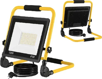 Produktbild von YARDIN LED Flutlicht Baustrahler Tragbare 100W Warmweiß - inkl. Standgestell und Tragegriff- Außenleuchte Strahler Wasserdicht IP66 Flutlichtstrahler Scheinwerfer Licht für Garten, Garage