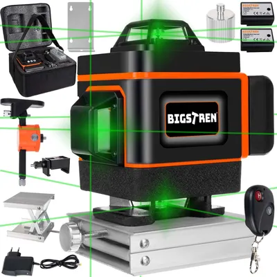 A collection of laser leveling tools and accessories arranged on a white background.