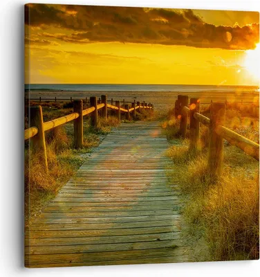 Produktbild von Bild auf Leinwand - Leinwandbild - Fußgängerbrücke Strand Urlaub Sonne - 30x30cm - Wand Bild - Wanddeko - Leinwanddruck - Bilder - Kunstdruck - Leinwand bilder - Wandkunst - AC30x30-2786