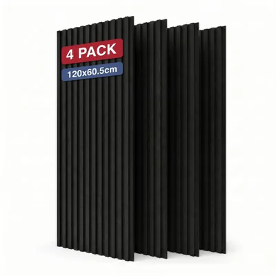 Immagine prodotto di STEGU Linea Acoustic PROline Set da 4 pannelli acustici 120x60,5 cm con lamelle in legno, MDF nero