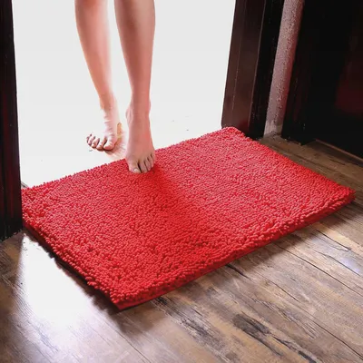 Produktbild von Badezimmerteppich rutschfeste Badematte Chenille Badteppich Mikrofaser Badteppich Waschbar Saugfähige Hochflor Badvorleger - 50 x 80 cm - Rot