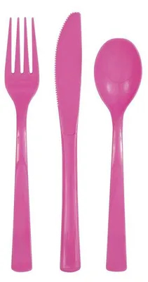 Produktbild von Plastik Besteck pink 18 tlg. Löffel Messer Gabeln