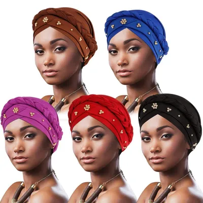 Immagine prodotto di Set di 5 turbanti da donna, copricapo intrecciato