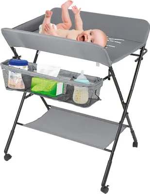 Produktbild von Baby Wickeltisch Klappbar Wickelkommode Wickelregal Wickelkombination 80x66x98cm Grau