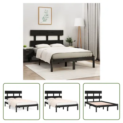 Produktbild von The Living Store Massivholzbett Schwarz 140x190 cm