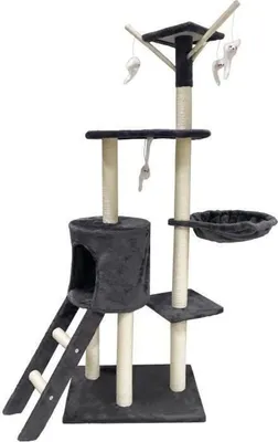 Obrázek produktu pro Tmavě šedý kočičí strom 79 x 34 x 138 cm se 3 plošinami, 1 bidýlkem, 1 úkrytem a 1 schodištěm
