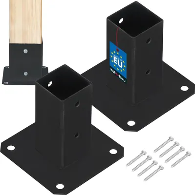 Obrázok produktu pre KOTARBAU® Sada 2 skrutkovacích objímok Podpery stĺpikov Nájazdová zemná objímka 50x50mm Nájazdová objímka z ocele s práškovým nástrekom Zemná kotva pre drevené stĺpiky Čierna