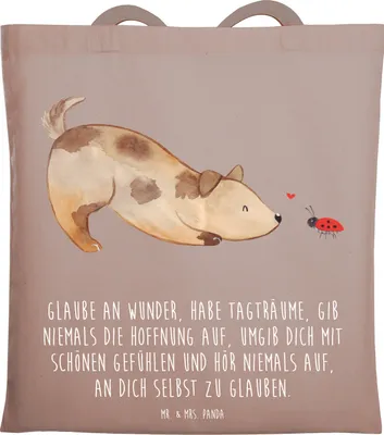 Produktbild von Mr. & Mrs. Panda Schultasche Hund Marienkäfer - Braun Pastell - Geschenk, Beutel, Jutebeutel, Zuversichtlich, Tasche, Tote Bag, Positiv, Sprüche, Hunde, Mischlinghund