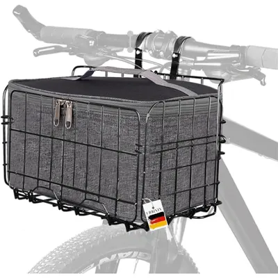 Produktbild von Fahrradkorb hinten faltbar mit herausnehmbarem Einsatz und Gepäcknetz Schwarz