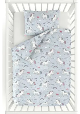 Produktbild von Baby-Baumwollbettwäsche Einhorn Grau
