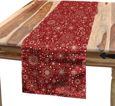 Obrázek produktu pro ABAKUHAUS Retro ubrus, filigránový styl sněhové vločky s tenkými kudrlinkami, veselý vánoční nápad inspirovaný uměním, 40 x 180 cm, cinabaritově červená, slonová kost
