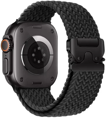 Produktbild von Stravo Elastisches Nylon-Armband – Kompatibel mit Apple Watch 38/40/41/42 mm, SE & Serie 1–11 – Atmungsaktiv, Fallschirmschließe – Schwarz