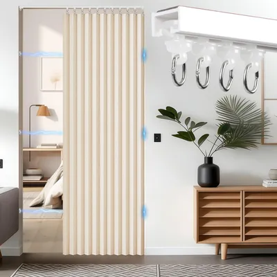 Obrázok produktu pre Omgoods – Magnetické závesy na dvere so tyčou – 140 x 200 cm, čierna farba