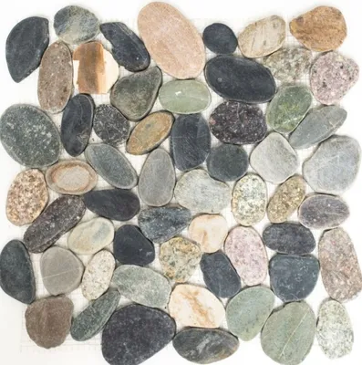 Produktbild von Mosaik Fliese Flußkiesel Steinkiesel Kiesel geschnitten weiß-gelb MOS30-0104