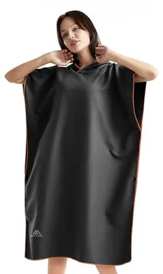 Productafbeelding van Microvezel Poncho - Badhanddoek met capuchon - Omkleden na sport - Sneldrogend en absorberend - 110 x 80 cm - Zwart