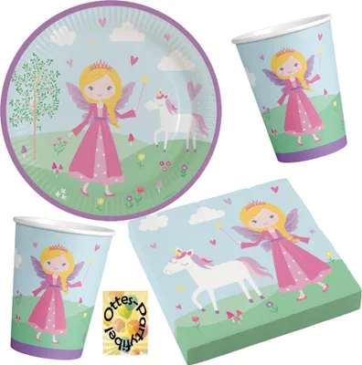 Produktbild von Prinzessin-Party-Set 52tlg. - für 16 Gäste Teller Becher Servietten