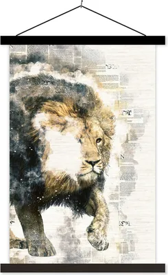 Produktbild von MuchoWow® Textilposter Rauch - Löwe - Abstrakt 60x90 cm mit schwarzem Rahmen - Poster Wohnzimmer