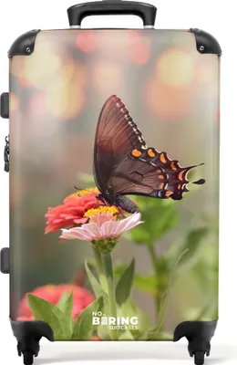 Produktbild von NoBoringSuitcases.com® Großer Koffer - Schmetterling auf einer Blume - Kombinationsschloss TSA - Hartschalen Trolley 4 Rollen - 72 liter - Reisekoffer - 66 cmKoffer Mittelgroß 67x43x25 cm, 72L,