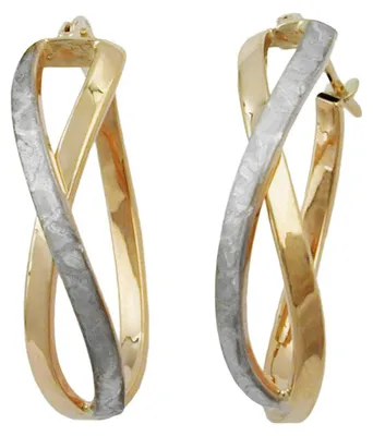 Produktbild von Creole Creolen 26mm 375 Gold gekreuzt bicolor rhodiniert Damen Goldohrringe