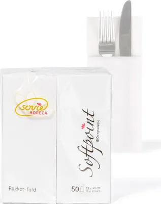 Produktbild von Sovie HORECA Besteckserviette Softpoint "Pub" in Weiß, 40 x 33 cm, 1/8 Falz, 50 Stück