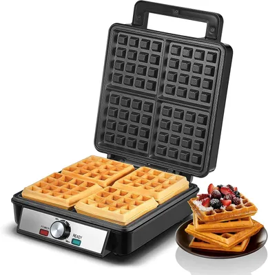 Image de FOHERE Gaufrier 1200 W, 4 plaques, revêtement antiadhésif