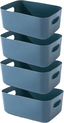 Produktbild von Aufbewahrungsboxen 4 Stück, Kunststoff mit Griffen, Küchen- und Badezimmer Organizer, Navy Blau, 20×15×7 cm