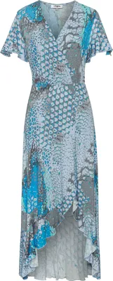 Produktbild von Buffalo Maxikleid mit Alloverdruck und Volantrock, Flügelärmel blau bedruckt Größe 34