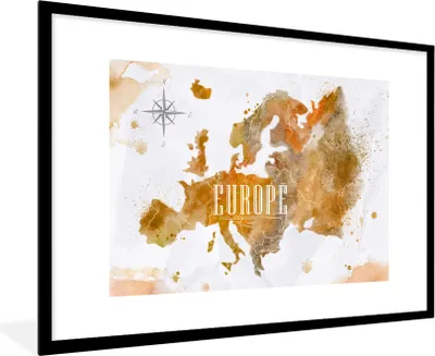 Produktbild von MuchoWow® MuchoWow® Gerahmtes Poster Europa - Farbe - Weltkarte 90x60 cm - Poster mit zchwarzem Bilderrahmen - Wanddekoration - Fotos