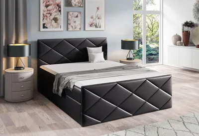 Produktbild von Bett mit Matratze und Lattenrost HALKA – 160x200, schwarzes  + ER Topper