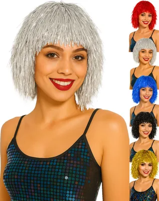 Produktbild von Lametta Perücke in verschiedenen Farben für Damen, Farbe:Silber