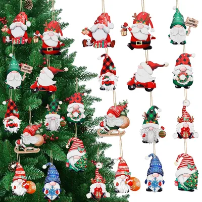 Produktbild von Holzanhänger Weihnachtsdeko, 24 Stück, mit Kordel, für den Weihnachtsbaum