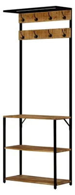 Produktbild von Garderobe mit Schuhablage aus massivem Mangoholz und Eisenrahmen