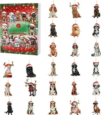 Produktbild von Hunde-Adventskalender 2025 – 24 Tage Countdown bis Weihnachten mit 24 Acryl-Hundefiguren – Weihnachtsgeschenk für Hundeliebhaber