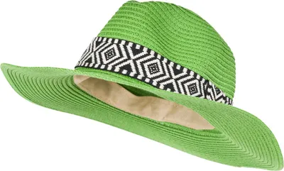 Produktbild von styleBREAKER Damen Panama Sonnenhut Einfarbig mit Stoff Hutband mit Azteken Muster, Strohhut, Schlapphut, Sommerhut, Fedora Hut 04025046