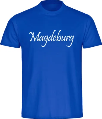 Produktbild von multifanshop Kinder T-Shirt - Magdeburg - Schriftzug, blau, Größe 164