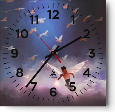 Produktbild von Wanduhr - Quadrat - Glasuhr - Fantasie Märchen - 30x30cm - Schleichendes Uhrwerk - Lautlos - zum Aufhängen bereit - Dekoration Modern - Wanddekoration aus Glas - C4AC30x30-4102